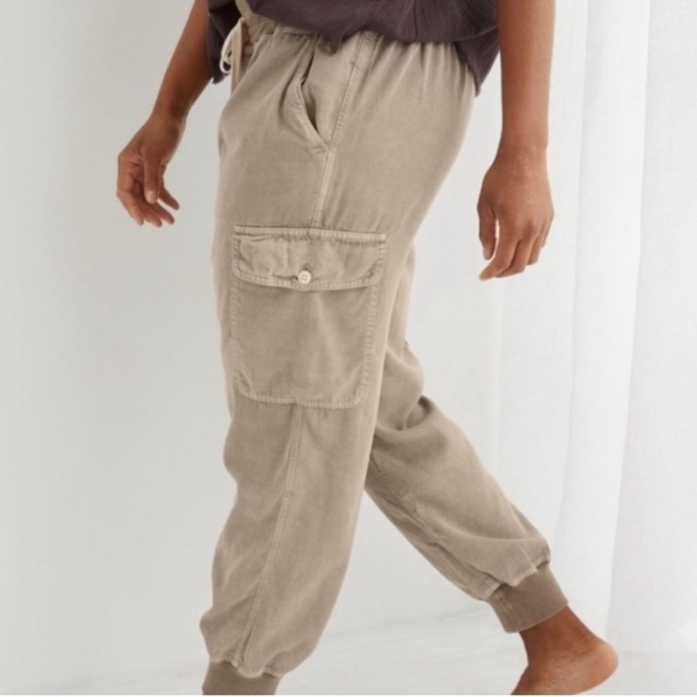 Aerie Cargo Tan Drawstring Elastic Waist Pull On Baggy Comfy Jogger Pants XS